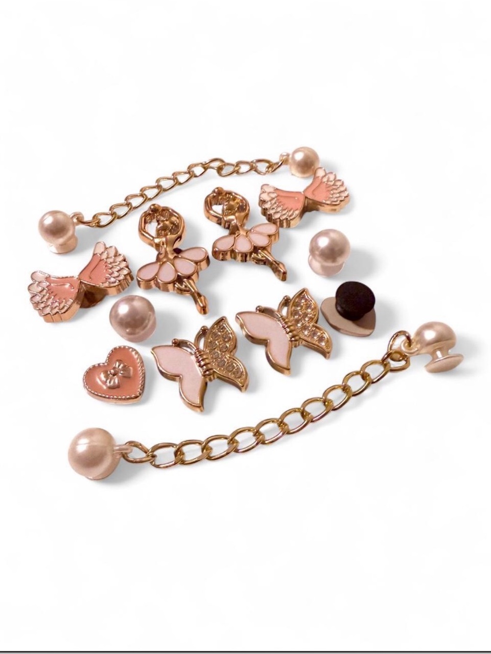 12 Brand New Cute Gold, Pink, and White Croc Charm Set Disney Croc Charm Set